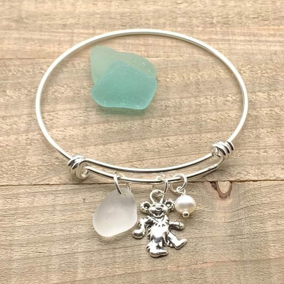 Sea Glass Pearl And Grateful Dead Dancing Bear Bracelet| Seaglass Summer… - Picture 2 of 6
